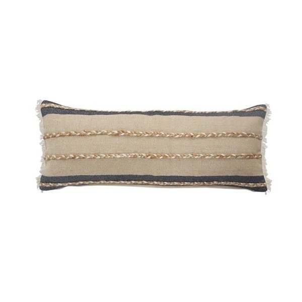 Lr Home LR Home PILLO07638NNV1230 Atlantis Denim Blue & Taupe Lumbar Rectangle Pillow with Jute Braiding & Fringe - 14 x 36 in. PILLO07638NNV1230